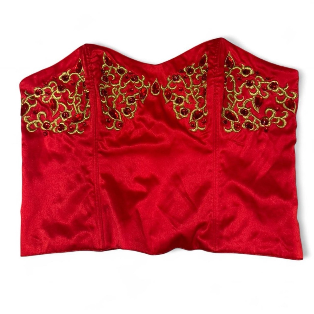 Victoria's Secret Red and Gold Embroidered Corset Top